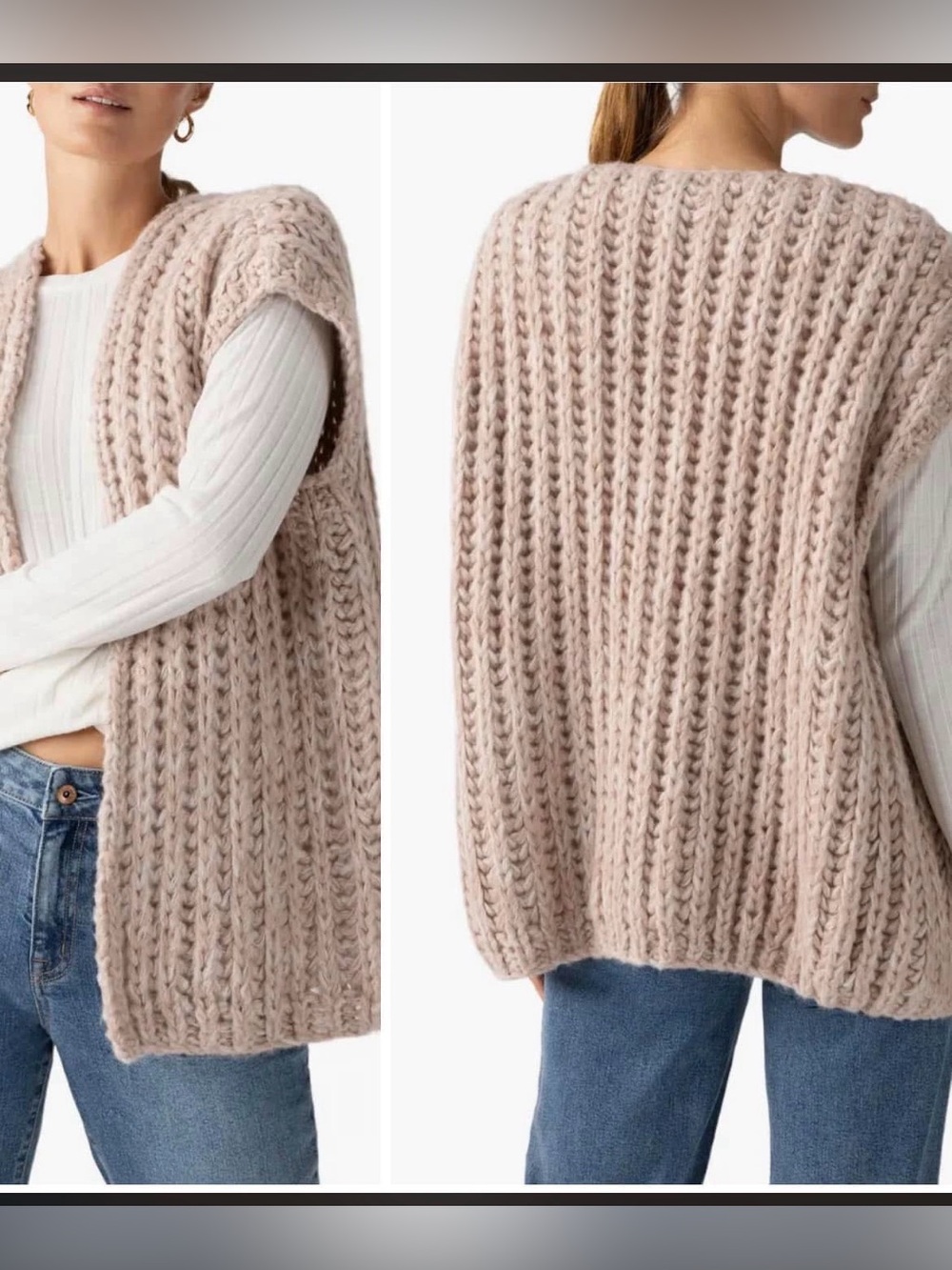 Sanctuary Blush Pink Chunky Knit Sleeveless Cardigan Vest Sweater size L